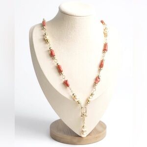 Elegant Natural Vintage Red Coral and Gold Necklace